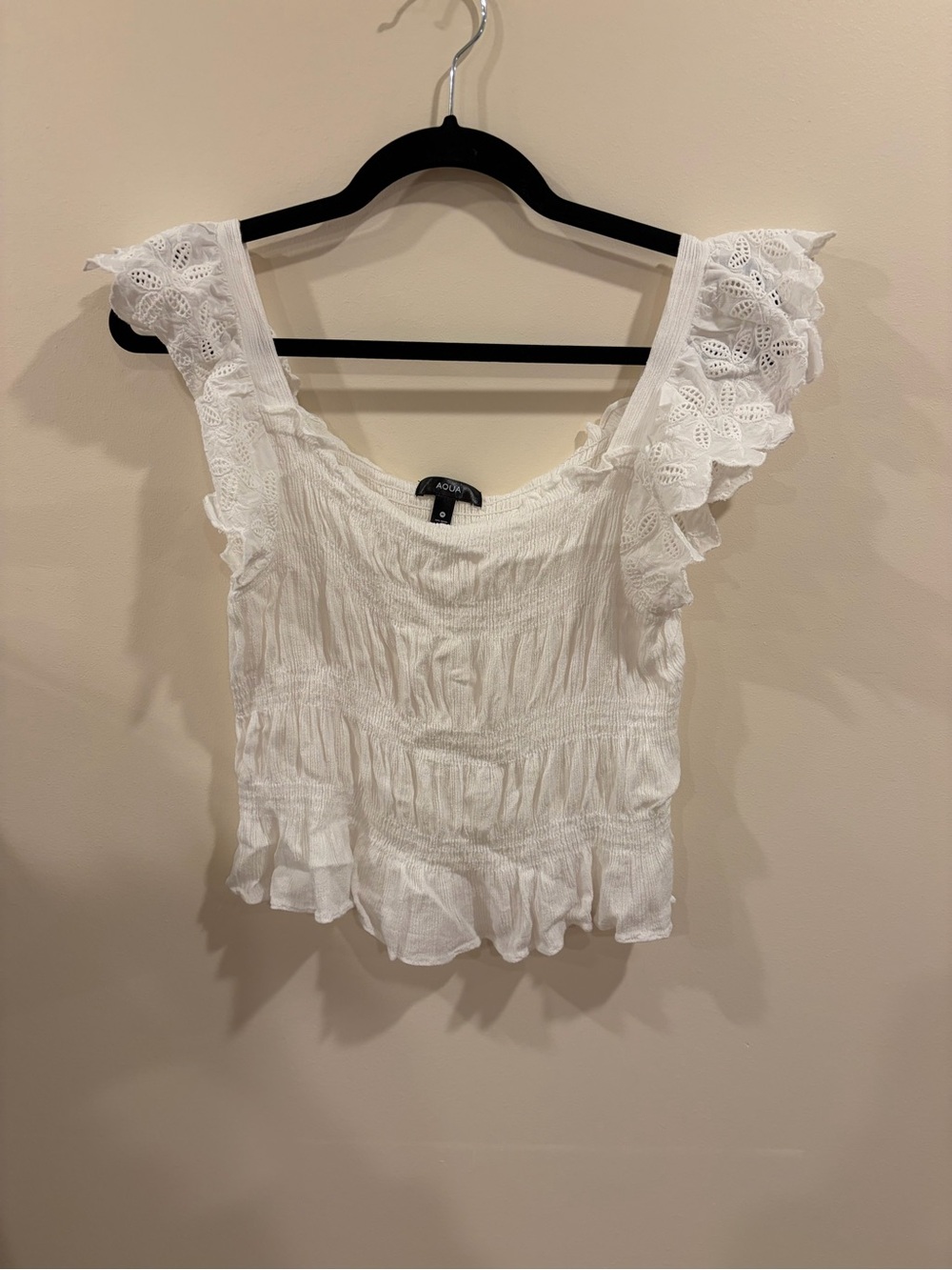 Aqua White Crop Eyelet Ruffle Tank Size M